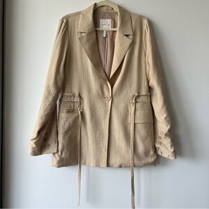 Anthropologie Avec Les Filles Women Beige Crepe Single Button Blazer M Tie Waist
